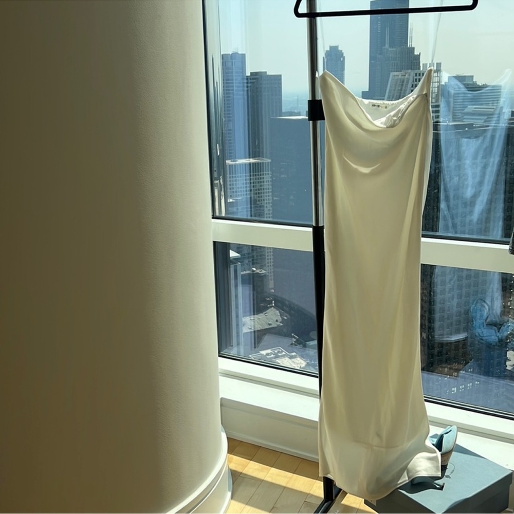 House of CB White Maxi Satin Skirt